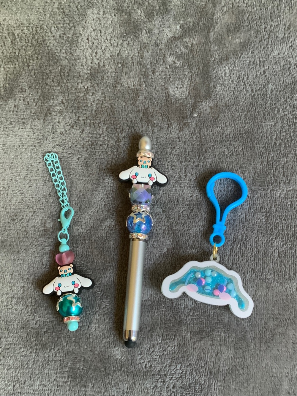 Cute Blue Character Keychain and Stylus Set - Blue